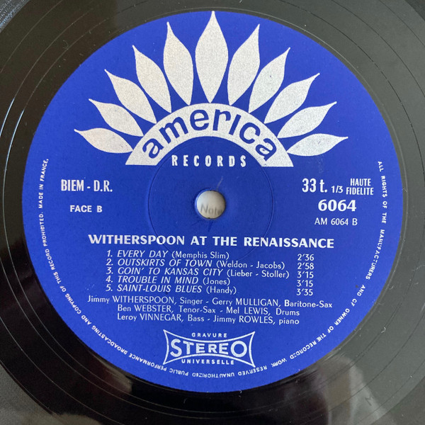 Jimmy Witherspoon - Gerry Mulligan - Ben Webster - Live At The Renaissance Of Los Angeles (LP, Album, RE)