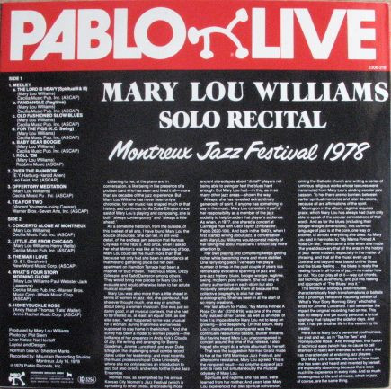 Mary Lou Williams - Solo Recital Montreux Jazz Festival 1978 (LP, Album)