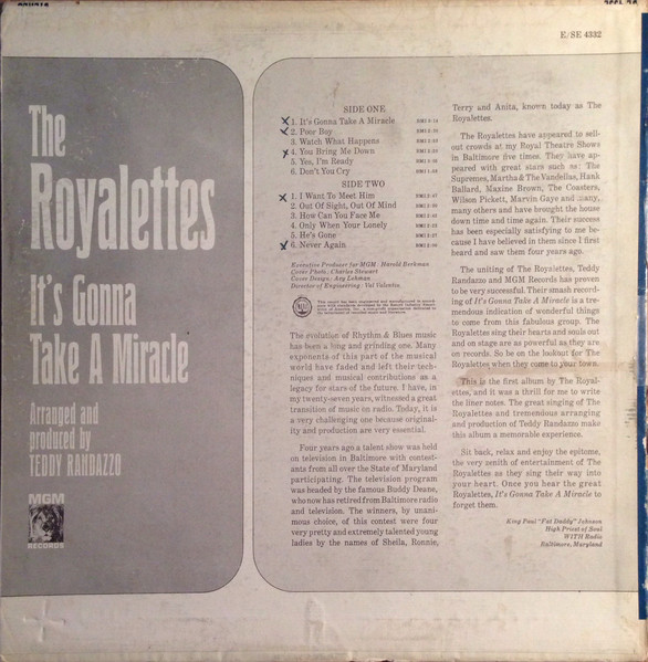 The Royalettes - It's Gonna Take A Miracle (LP, Album, Mono, MGM)