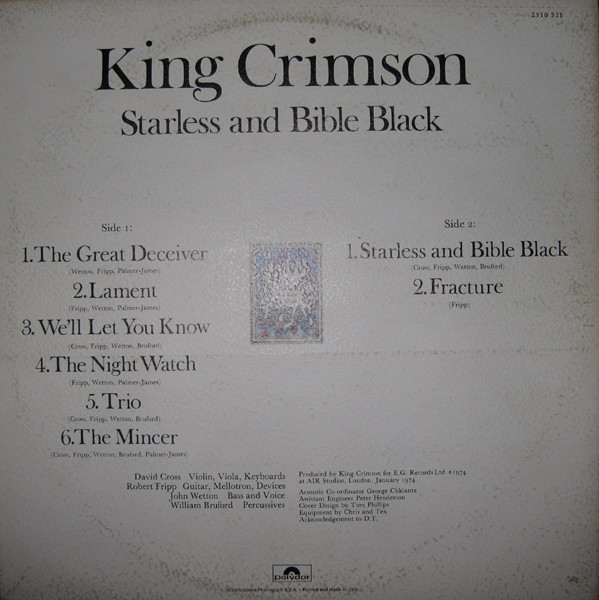 King Crimson - Starless And Bible Black (LP, Album, RE, Gat)