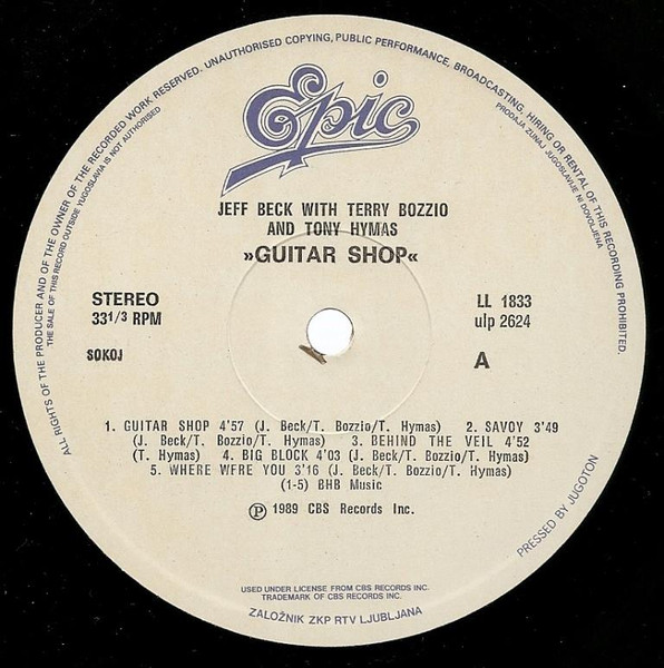 Jeff Beck With Terry Bozzio And Tony Hymas - Jeff Beck's Guitar Shop (LP, Album)