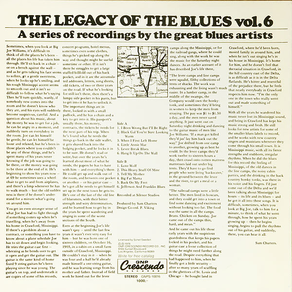 Big Joe Williams - The Legacy Of The Blues Vol. 6 (LP, Album, RE)