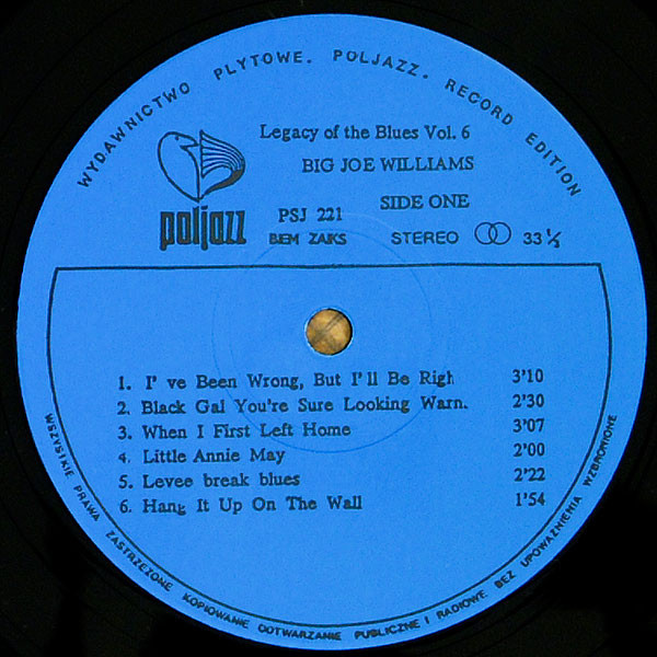 Big Joe Williams - The Legacy Of The Blues Vol. 6 (LP, Album, RE)