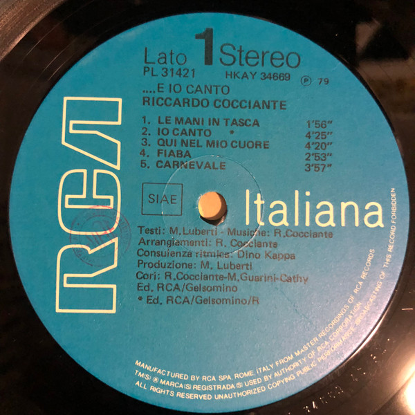 Riccardo Cocciante - ...E Io Canto (LP, Album, Gat)