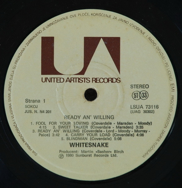 Whitesnake - Ready An' Willing (LP, Album)