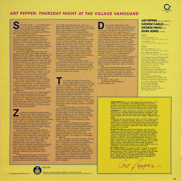 Art Pepper - Thursday Night At The Village Vanguard (LP, Album)