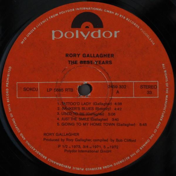 Rory Gallagher - The Best Years (LP, Comp)
