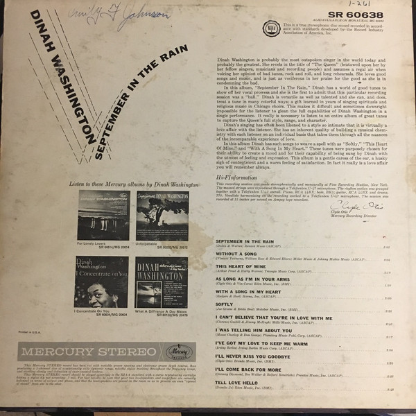 Dinah Washington - September In The Rain (LP)