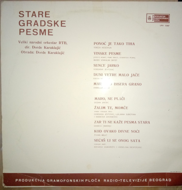 Veliki Narodni Orkestar RTB* - Stare Gradske Pesme (LP, Album, red)