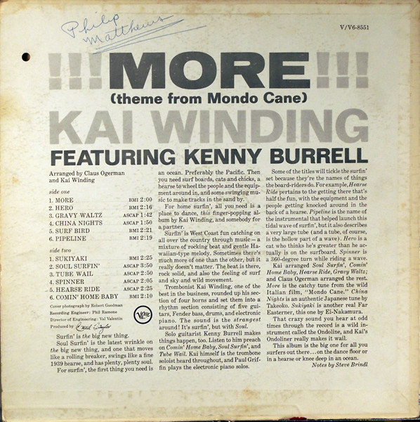 Kai Winding Featuring Kenny Burrell - !!! More !!! (Theme From Mondo Cane) (LP, Album, Mono, MGM)