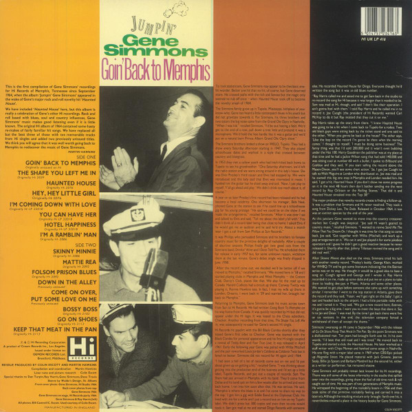 Jumpin' Gene Simmons* - Goin' Back To Memphis (LP, Comp)