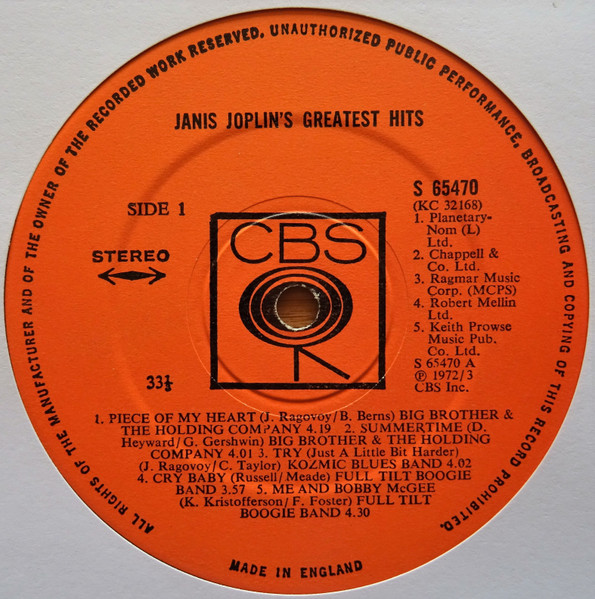 Janis Joplin - Janis Joplin's Greatest Hits (LP, Comp, Ora)