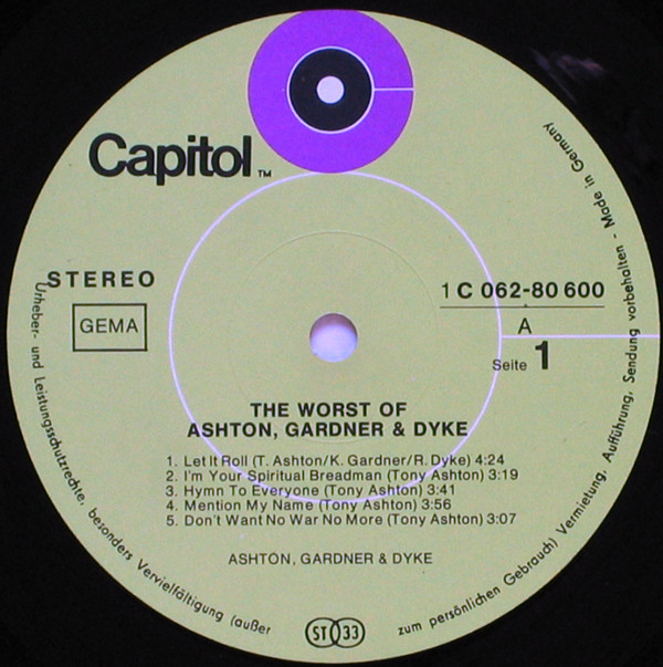 Ashton, Gardner + Dyke* - The Worst Of Ashton, Gardner + Dyke. (LP, Album)