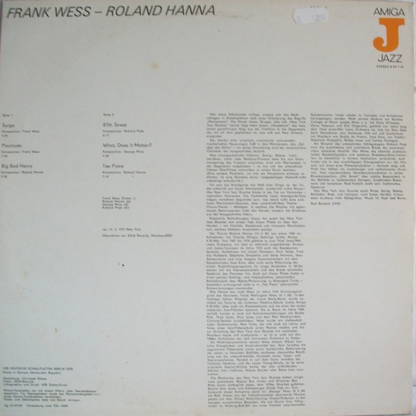 Frank Wess • Roland Hanna - Frank Wess • Roland Hanna (LP, Album)