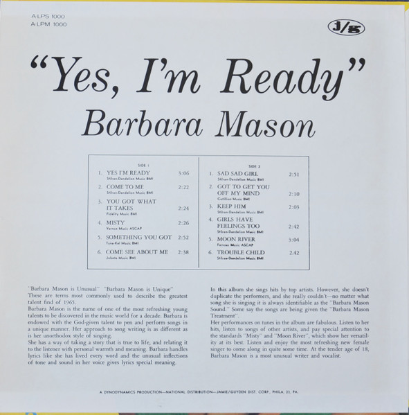 Barbara Mason - Yes, I'm Ready (LP, Album)