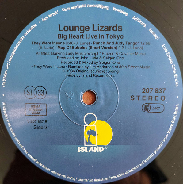 Lounge Lizards - Big Heart (Live In Tokyo) (LP, Album, MP, RP)