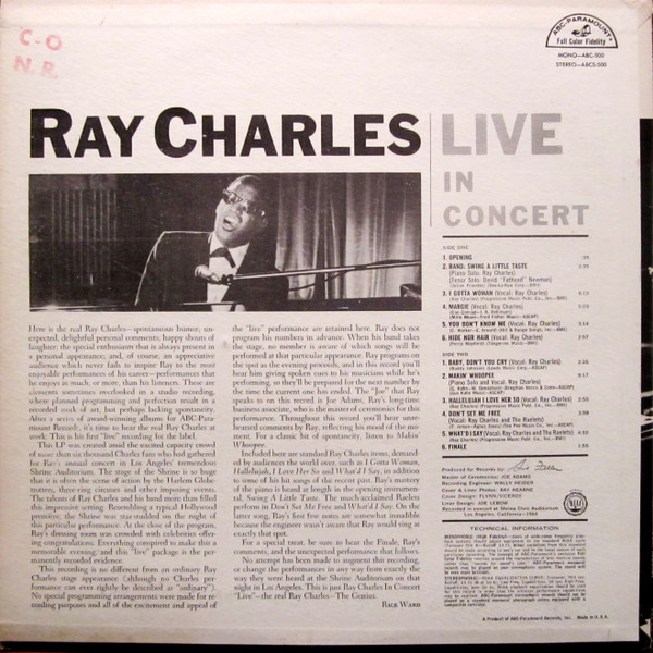 Ray Charles - Ray Charles Live In Concert (LP, Album, Mono)