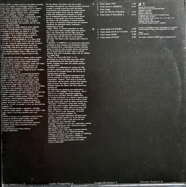 Tone Janša Quartet* - Pattern (LP, Album)