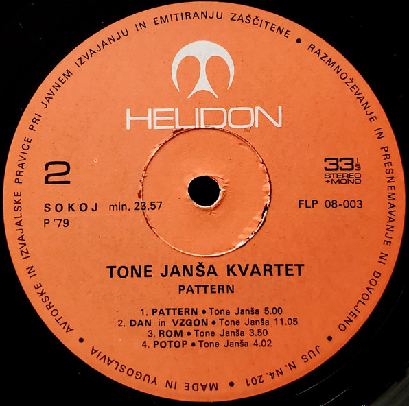 Tone Janša Quartet* - Pattern (LP, Album)