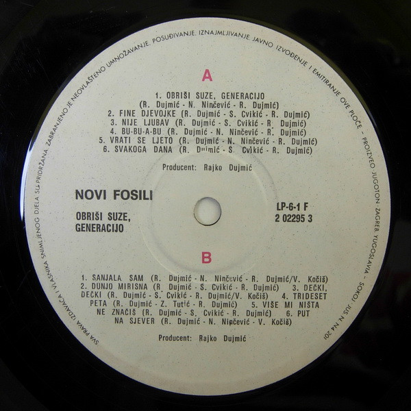 Novi Fosili - Obriši Suze, Generacijo (LP, Album)
