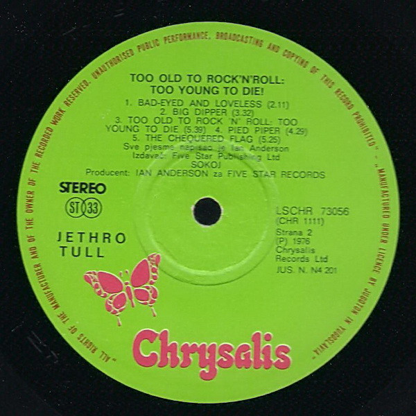 Jethro Tull - Too Old To Rock 'N' Roll: Too Young To Die! (LP, Album, Gat)
