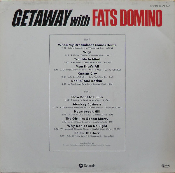 Fats Domino - Getaway With Fats Domino (LP, Album, RE)