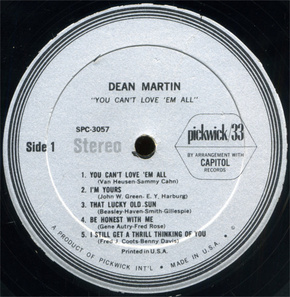 Dean Martin - You Can't Love 'Em All (LP, Comp)
