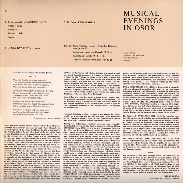 Various - Osorske Glazbene Večeri = Musical Evenings In Osor (LP, Comp)