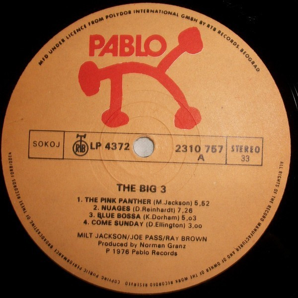 Milt Jackson - Joe Pass - Ray Brown - The Big 3 (LP, Album)