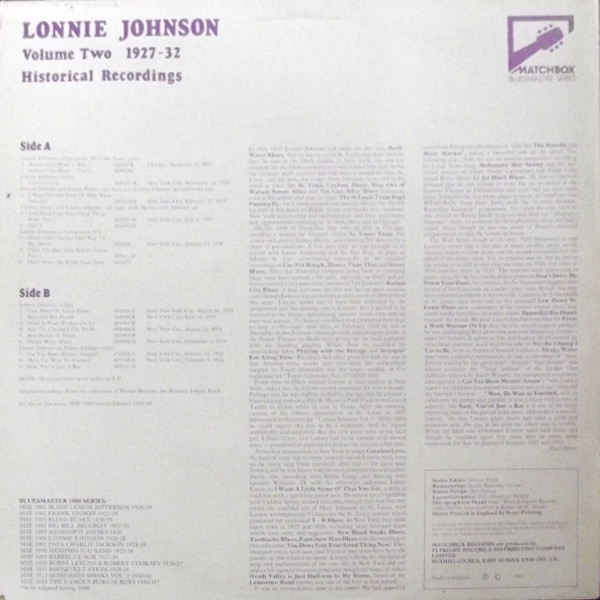 Lonnie Johnson (2) - Volume Two 1927-32: Historical Recordings (LP, Comp, Mono)