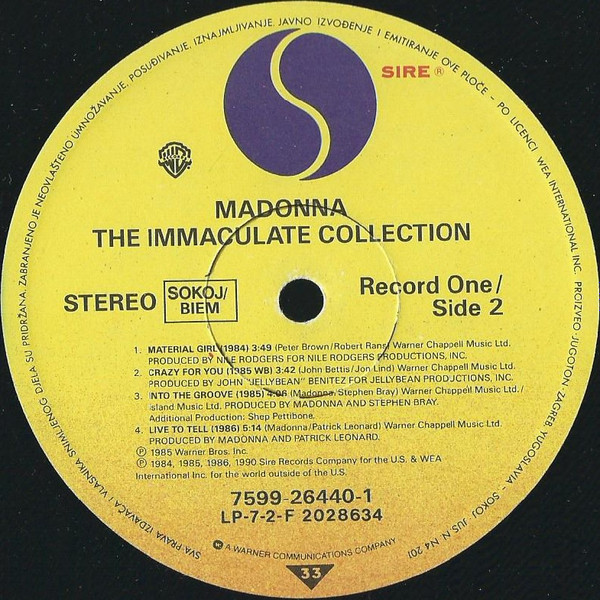 Madonna - The Immaculate Collection (2xLP, Album, Comp)