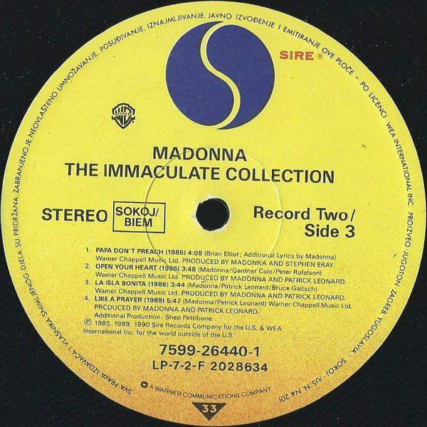 Madonna - The Immaculate Collection (2xLP, Album, Comp)