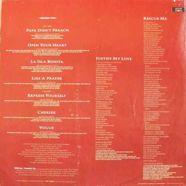 Madonna - The Immaculate Collection (2xLP, Album, Comp)