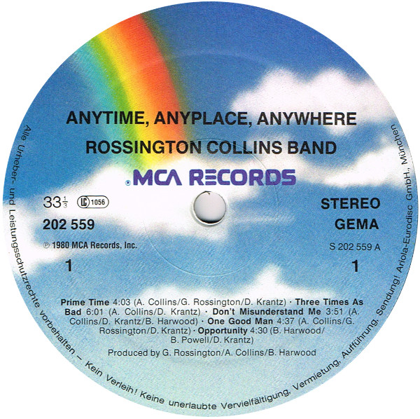 Rossington Collins Band - Anytime, Anyplace, Anywhere (LP, Album,  )