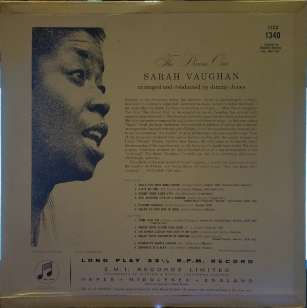 Sarah Vaughan - The Divine One (LP, Album, Mono)