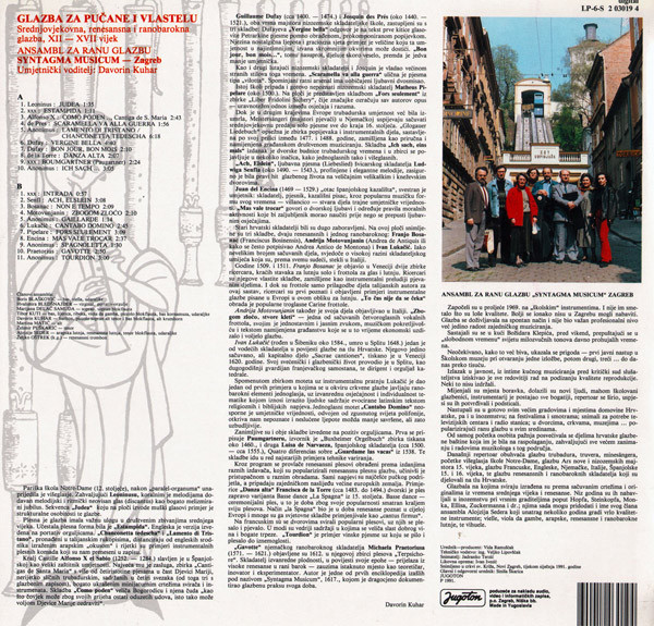 Ansambl Za Ranu Glazbu Syntagma Musicum Zagreb - Glazba Za PuÄane I Vlastelu - Srednjovjekovna, Renesansna I Barokna Glazba, XII - XVII Vijek (LP, Album)