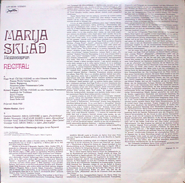Marija Sklad - Recital (LP, Album)
