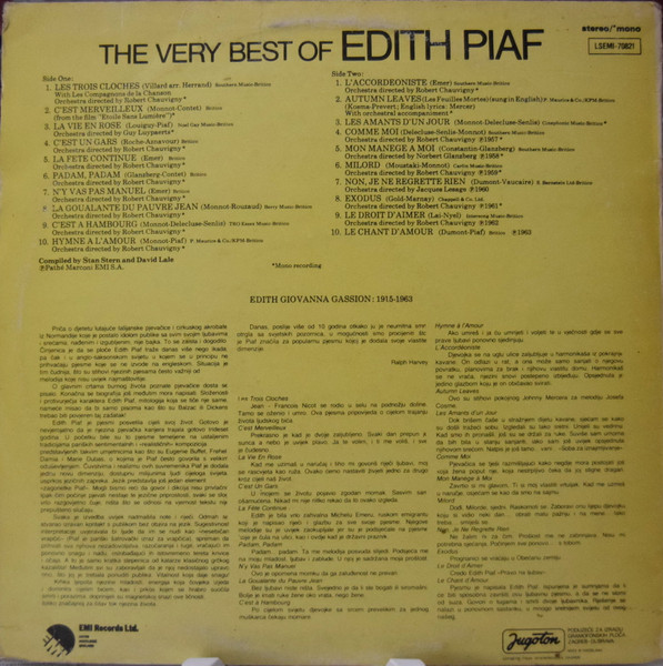 Edith Piaf - The Very Best Of Edith Piaf (LP, Comp, Mono)