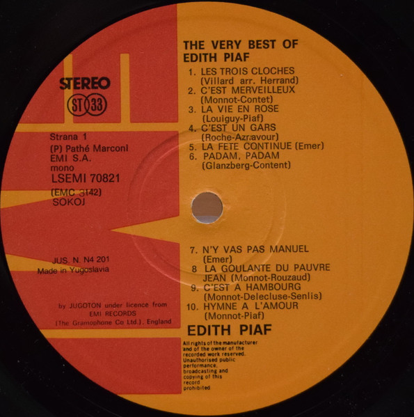 Edith Piaf - The Very Best Of Edith Piaf (LP, Comp, Mono)