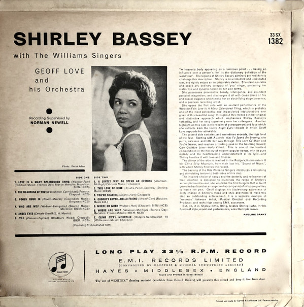 Shirley Bassey With The Williams Singers, Geoff Love & His Orchestra - Shirley Bassey (LP, Album, Mono)