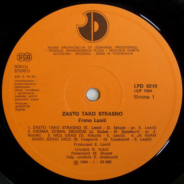 Frano Lasić - Zašto Tako Strasno (LP, Album)