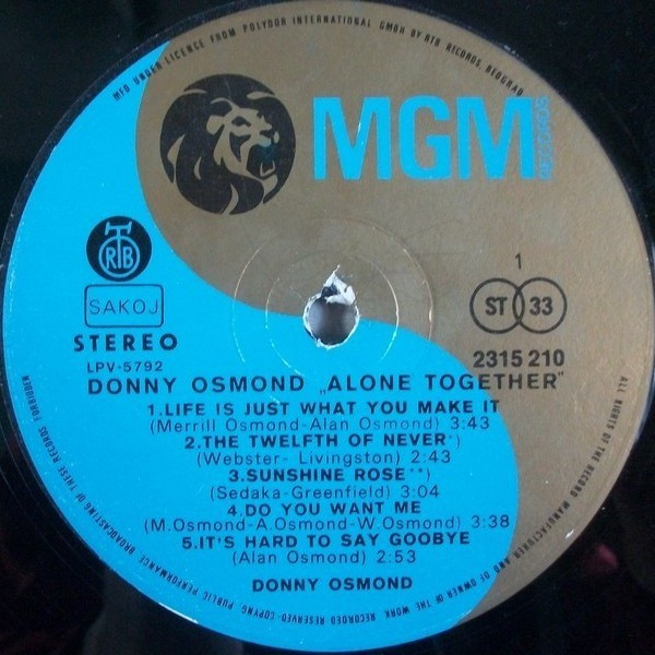 Donny Osmond - Alone Together (LP, Album)