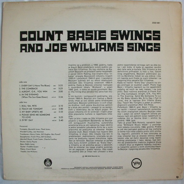 Count Basie, Joe Williams - Count Basie Swings And Joe Williams Sings (LP, Album)