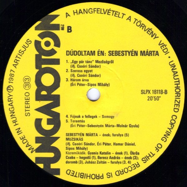 MÃ¡rta SebestyÃ©n, MuzsikÃ¡s - DÃºdoltam Ã‰n: SebestyÃ©n MÃ¡rta / MÃ¡rta SebestyÃ©n Sings (LP, Album)