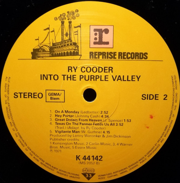 Ry Cooder - Into The Purple Valley (LP, Album, RE)