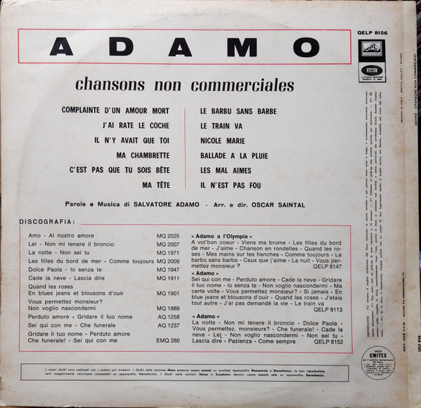 Adamo - Chansons Non Commerciales (LP, Album)