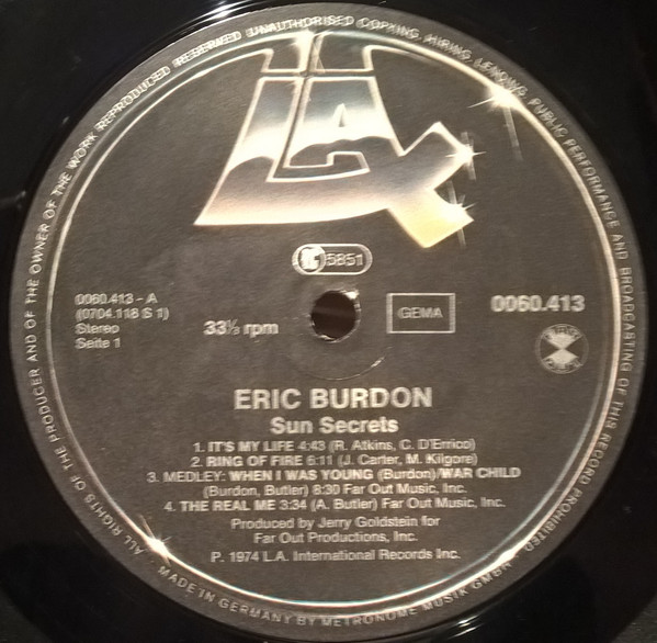The Eric Burdon Band* - Sun Secrets (LP, Album, RE)