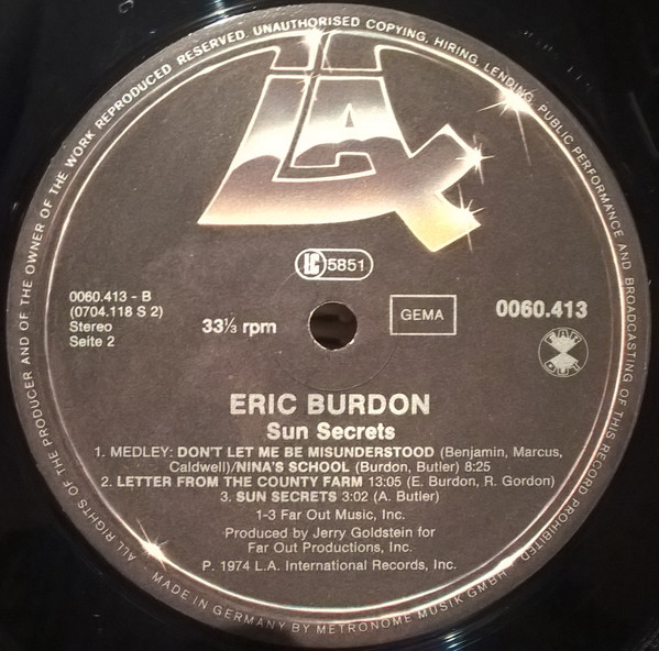 The Eric Burdon Band* - Sun Secrets (LP, Album, RE)
