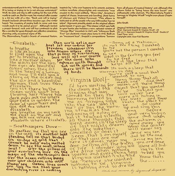 Sigmund Snopek III - Virginia Woolf (2xLP, Album, RE, 180)
