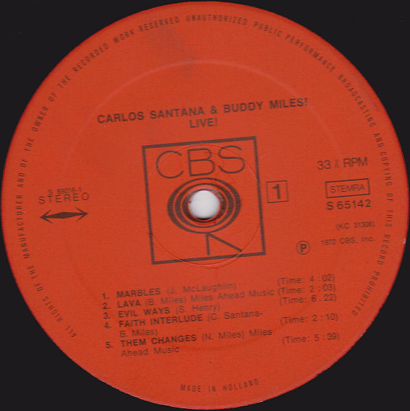 Carlos Santana & Buddy Miles - Carlos Santana & Buddy Miles! Live! (LP, Album, RP, Gat)
